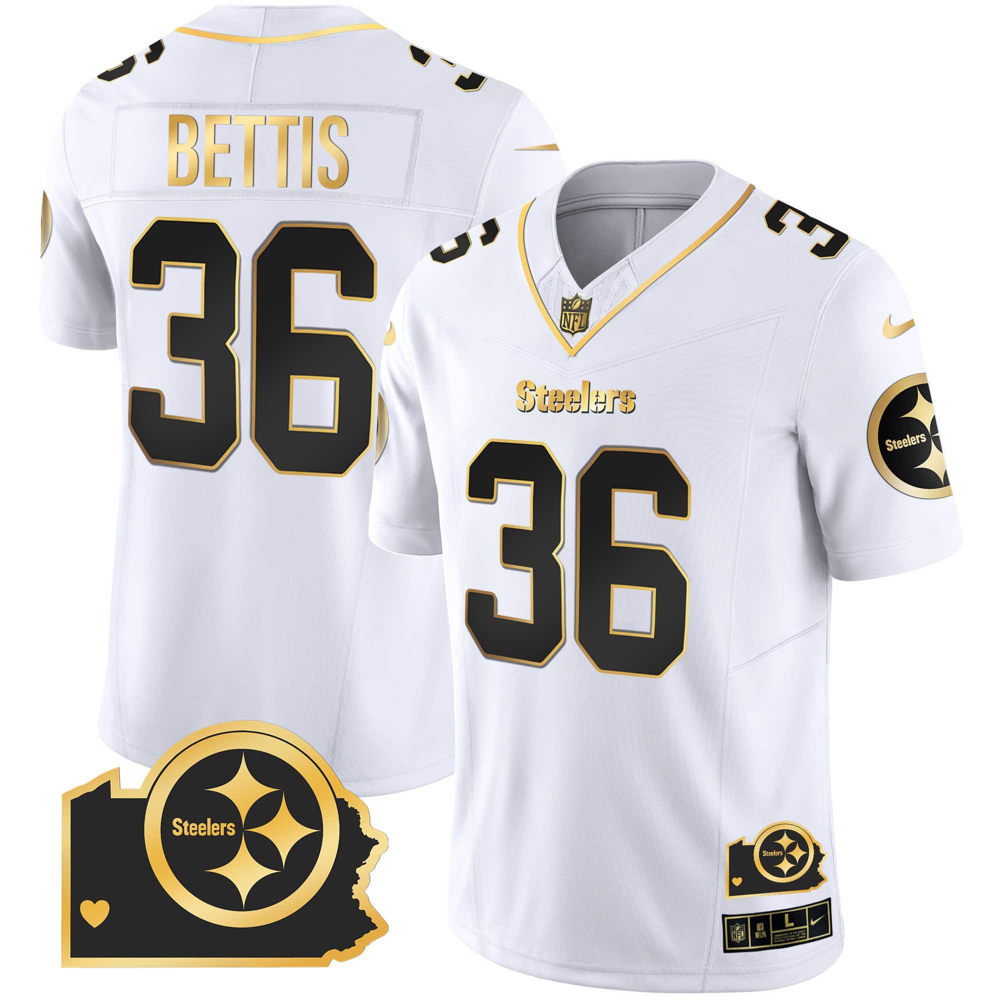Men Pittsburgh Steelers #36 Bettis White Gold 2024 Nike Home Patch Vapor Limited NFL Jersey